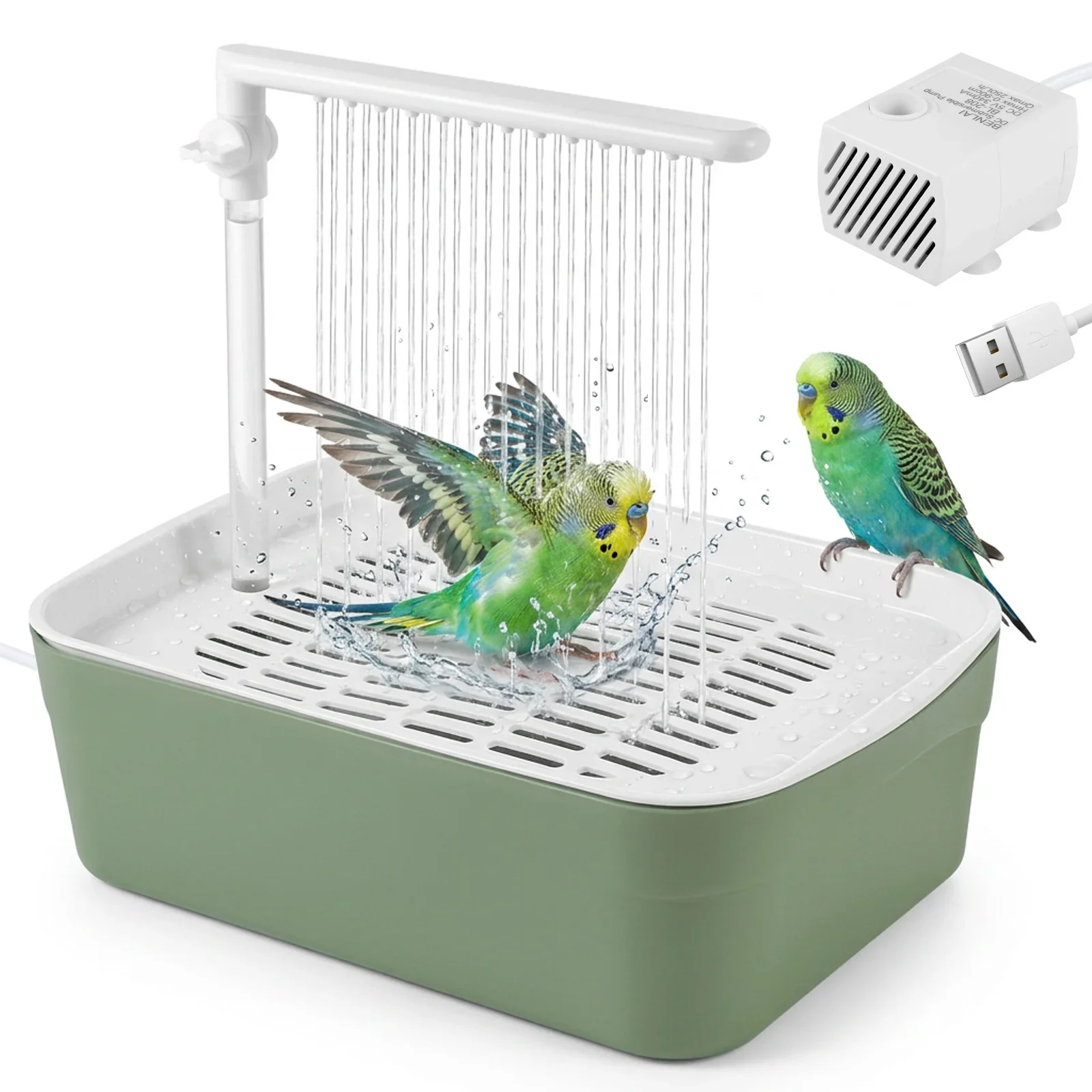 Ducha automática para pájaros, bañera para jaulas de mascotas, fuente con grifo eléctrico USB, juguete, bañera para pájaros, artículos de limpieza.