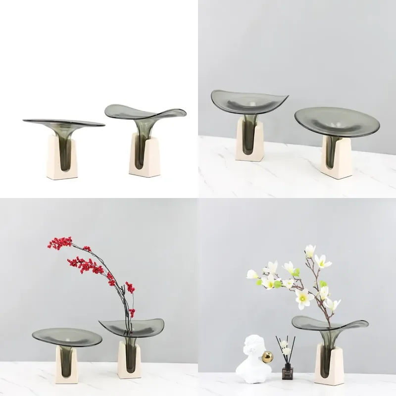 for Wabi Sand Wind Premium Smoke Gray Lotus Leaf Glazed Vase Ornament Living Room Entrance Restaurant Hotel Home Decoration