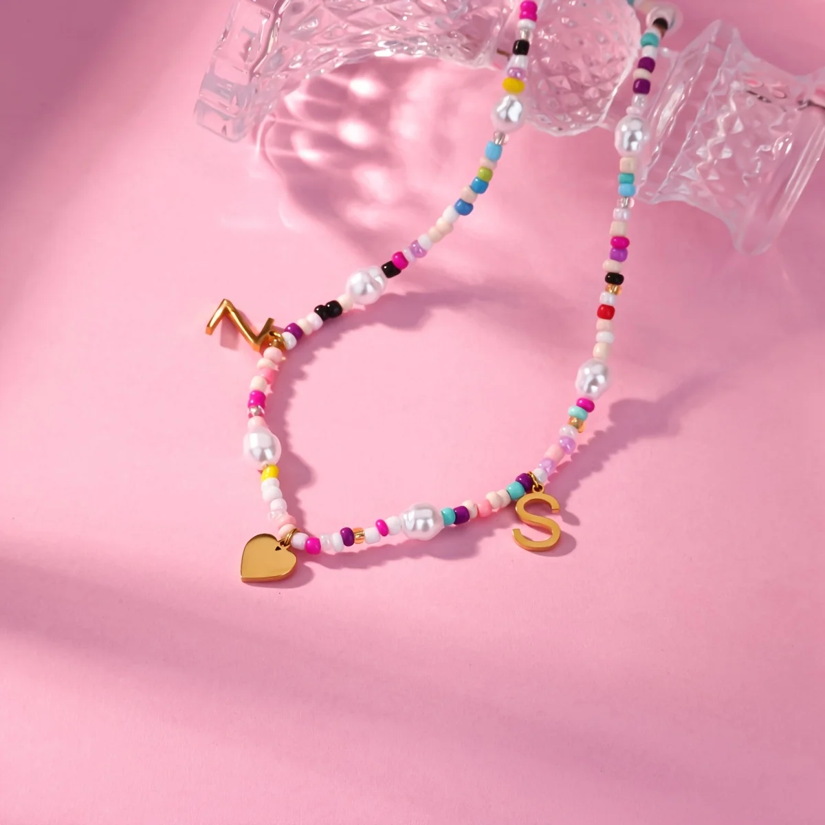 

Custom Name Necklace For Women Handmade Colorful Bead Personalized Initial Letter Heart Pendant Necklaces Boho Jewelry