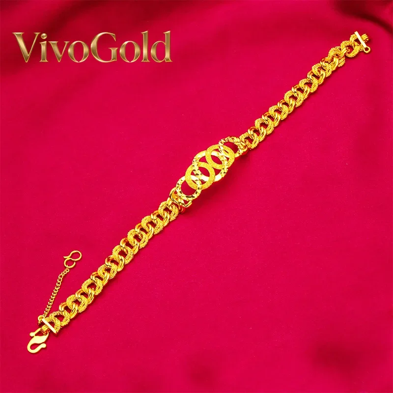 

VivoGold VivoGold 24K gold necklace AU999 women's foot gold, wide-edged bracelet hollow carving design is light and flexible