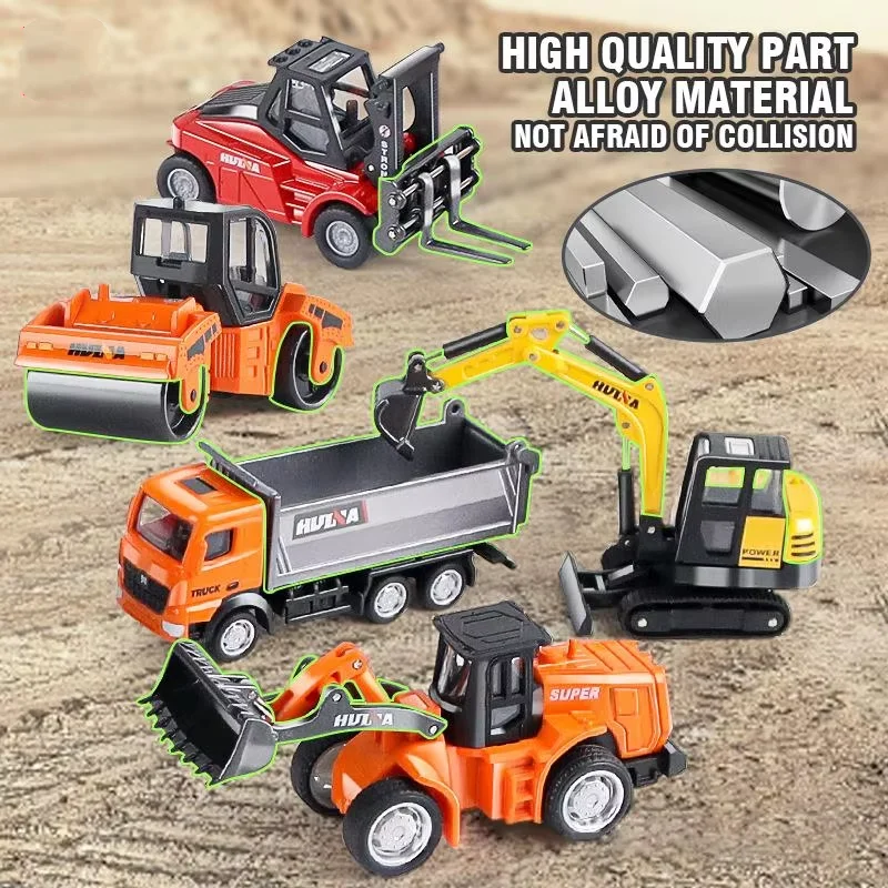 

HUINA 1/80 Alloy Engineering Dump Truck Car Model Excavator Mixer Road Roller Forklift Vehicle Kids Toys For Boys Birthday Gifts