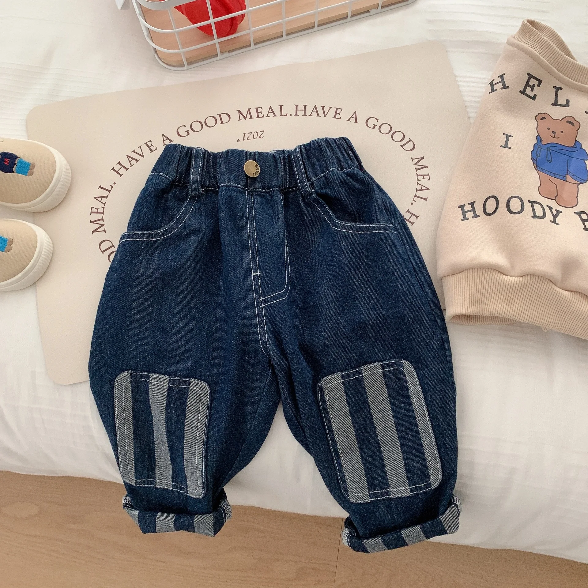 Boys Jeans Autumn Spring Denim Pants for Kids Children Patch Striped Trousers Baby Casual Joggers Toddler Clothing 1-6years