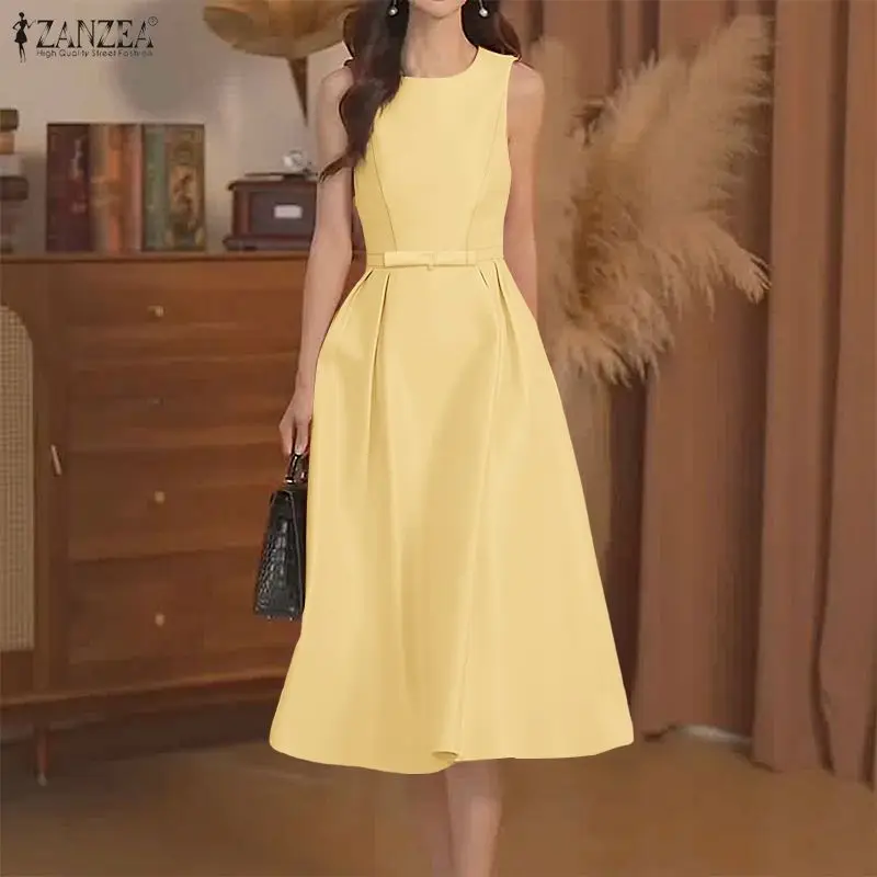 Zanzea elegante verão vestidos de festa à noite moda feminina cetim seda longo vestido sem mangas sexy sólido midi robe femme