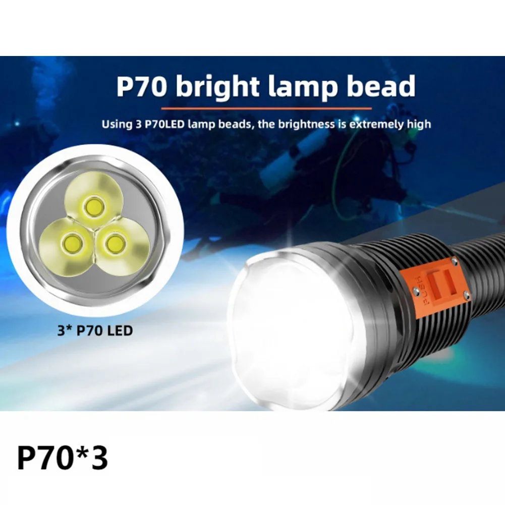 

Outdoor Adventures Diving Flashlight Aluminum Alloy Construction Button Switch Type Compact Size IPX8 Waterproof Grade