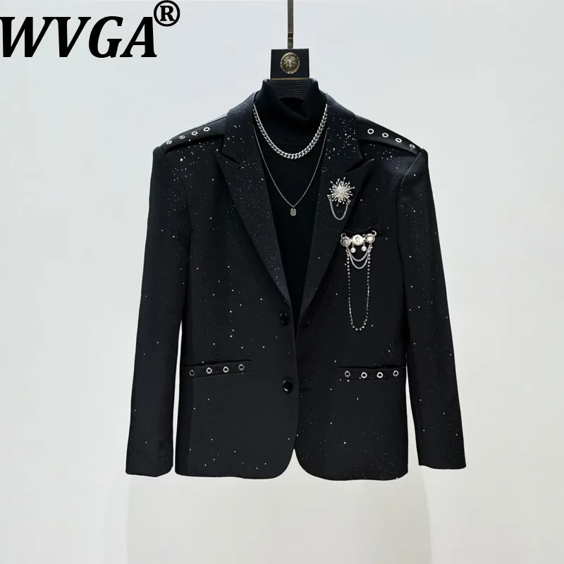 

WVGA Spring Autumn New Men Tide Starry Sky Trendy Turn-Down Collar Blazer Niche Chic Casual Brooch Chain Suit Jackets Ins W15427