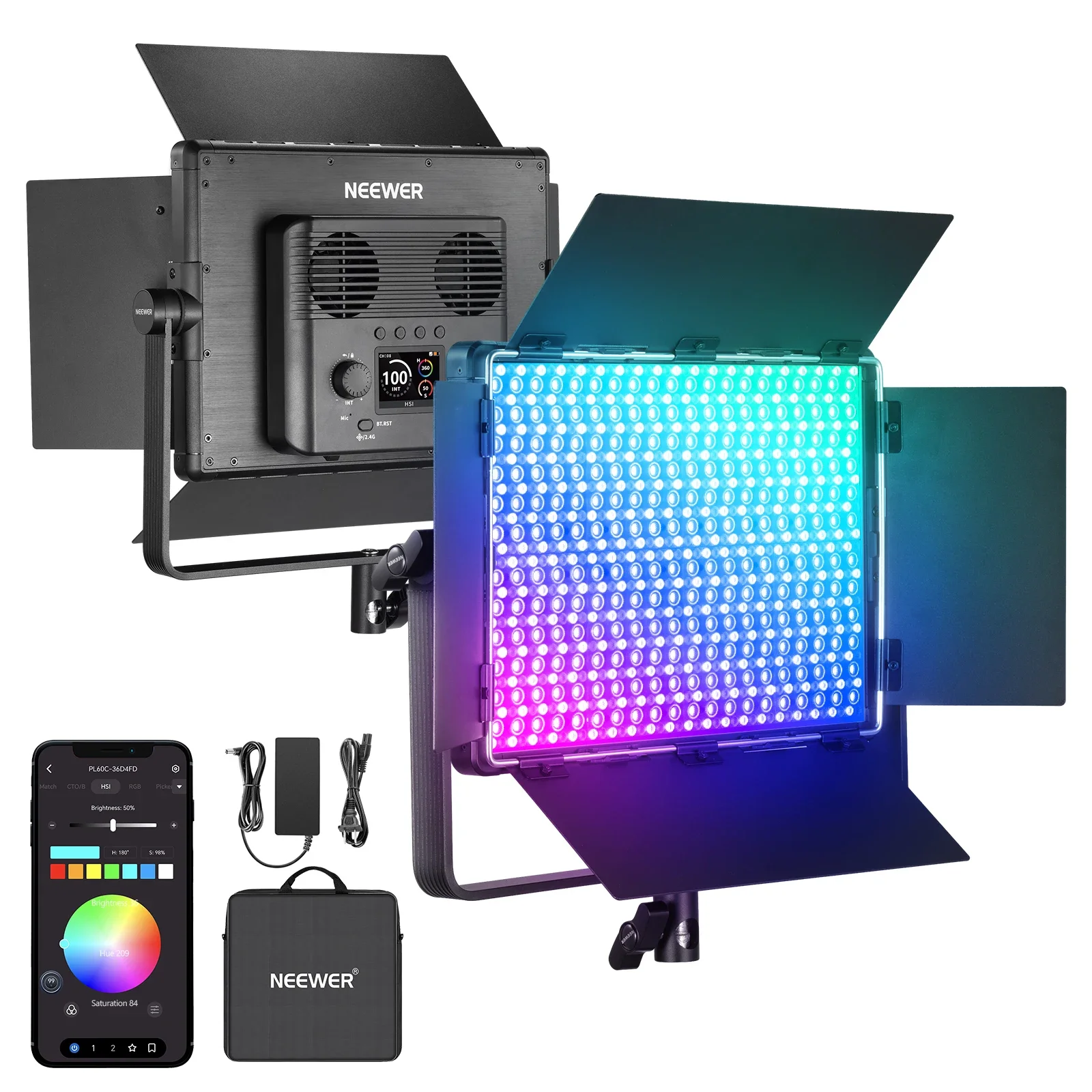 

NEEWER PL60C RGB LED Panel Video Light APP/2.4G/DMX Control, 60W 23000Lux/0.5m 2500K-10000K RGBCW Pro Photography Studio