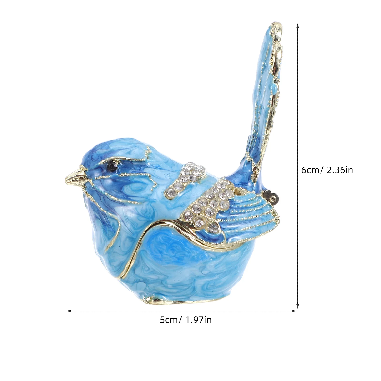 صندوق مجوهرات على شكل طائر من المينا المعدني مع لهجات من حجر الراين لتخزين حلقات الأقراط مناسبة للسفر للنساء