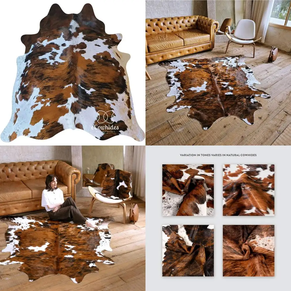 

Аутентичный коврик из бразильской воловьей кожи — трехцветный: коричневый, черный и белый — кожаный коврик премиум-класса для домашнего декора