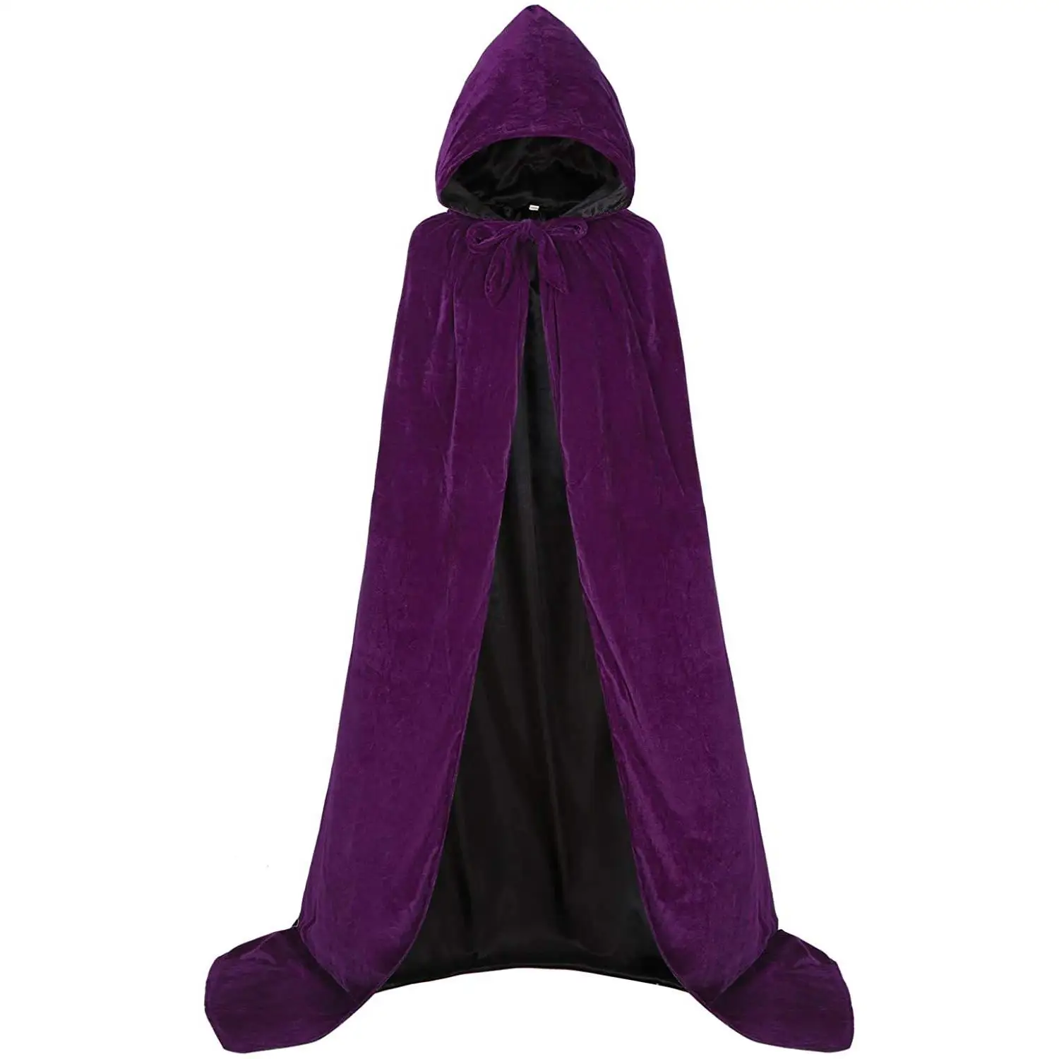 عباءة الهالوين المخملية ذات الطبقة المزدوجة مع غطاء للرأس باللون الأسود والأحمر والأحمر النبيذي، معطف للعروض، زي تقليدي للنسا...