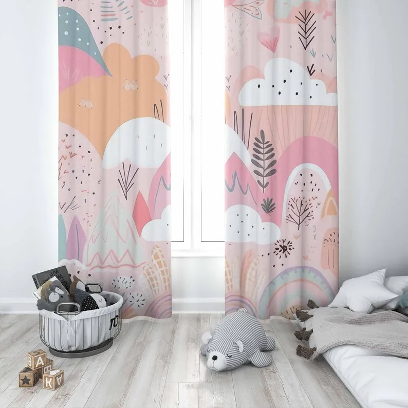 Boho Rainbow Nursery Curtains Kids Bedroom Black Out Nursery Decor Baby Room Curtains Bedroom Living Room Curtains