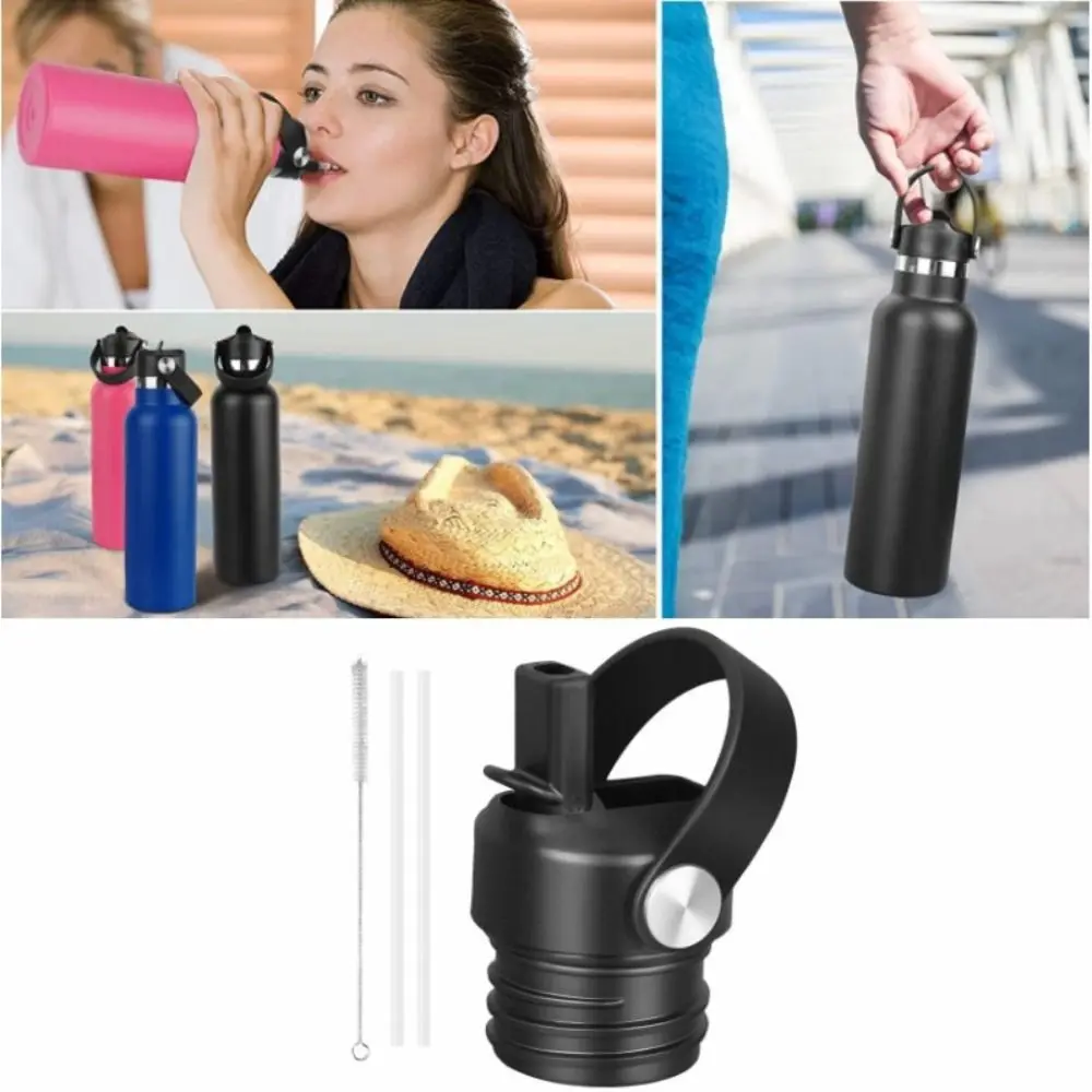 Tapa de pajita con pajita para matraz, reemplazo de boca estándar, tapa de botella de agua deportiva con mango, 18, 21, 24 oz