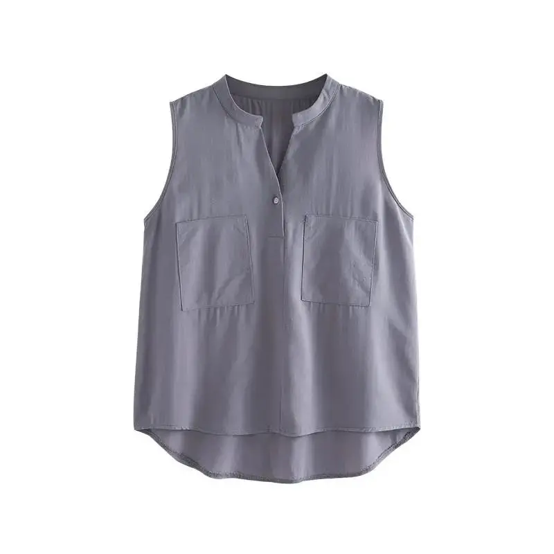 White Shirts Tops Women New Summer New Sleeveless Solid Color Button Simplicity Thin Office Blouse Elegant Fashion Clothing