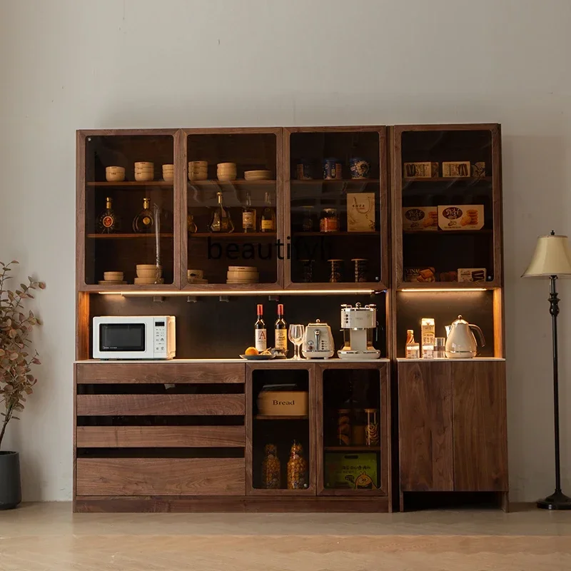 xxxzDinner side wine cabinet, black walnut storage cabinet, rock slab solid wood integrated against the wall