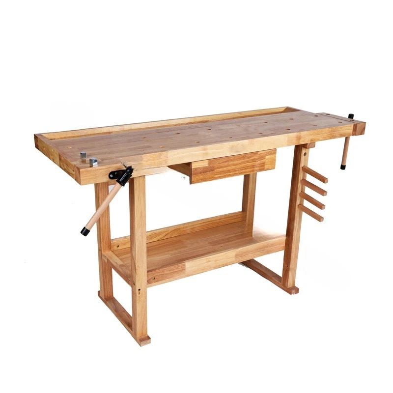 Rectangular woodworking table, two-clamp console, rubber wood workbench