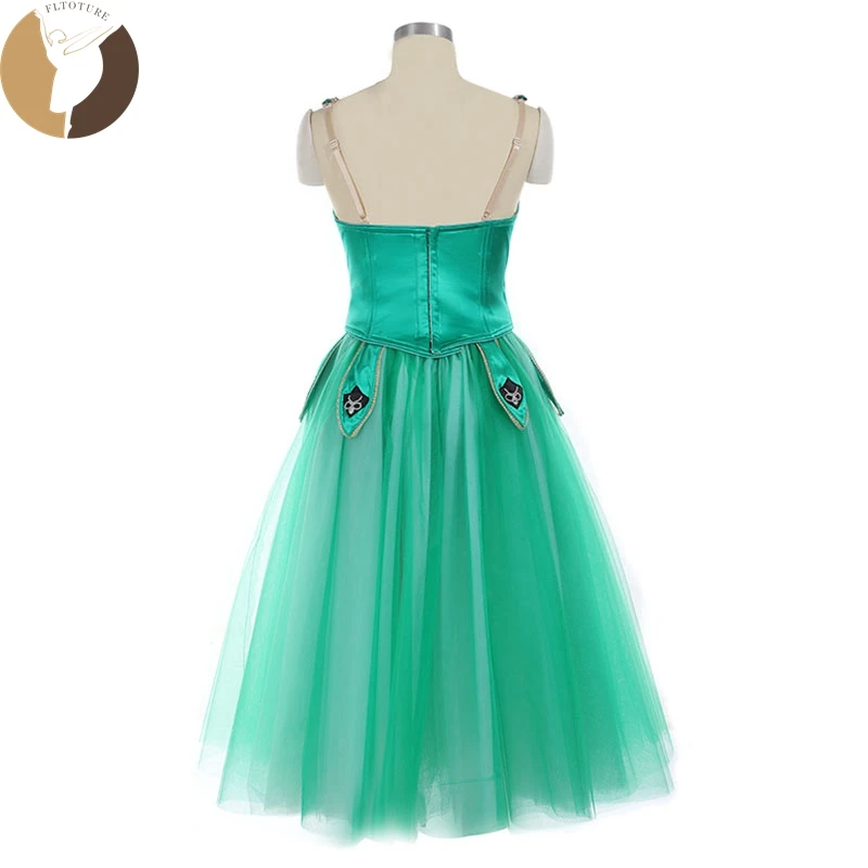 FLTOTURE Satin Fabric 7 Layers Soft Tulle Long Skirt Ballet Performance Stage Costume Green Emerald Romantic Tutu Skirt YW-228