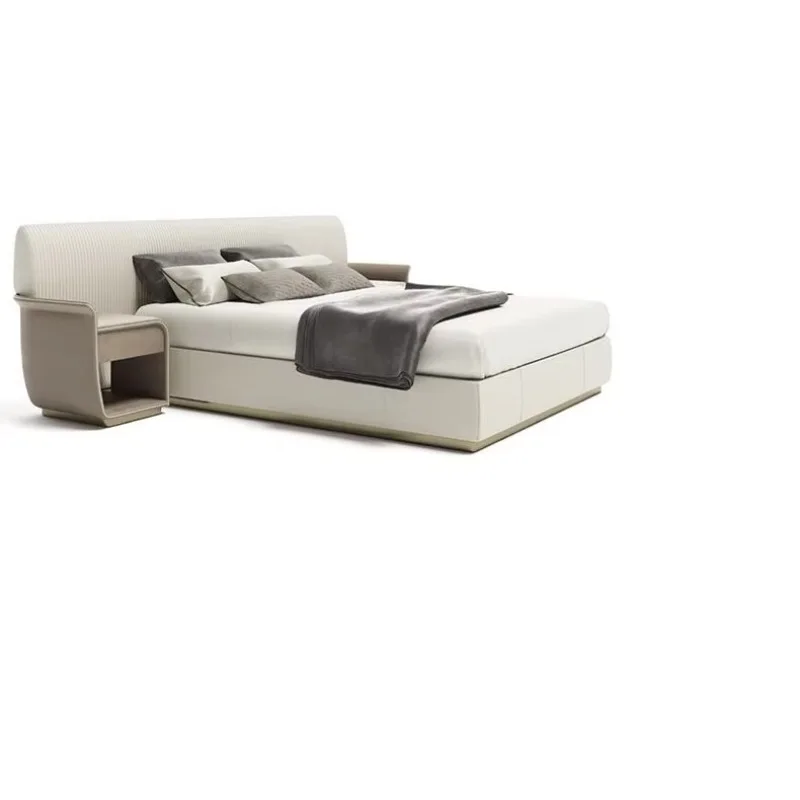Italian style light luxury simple leather bed soft bag master bedroom 1.8 meters short double leather bed