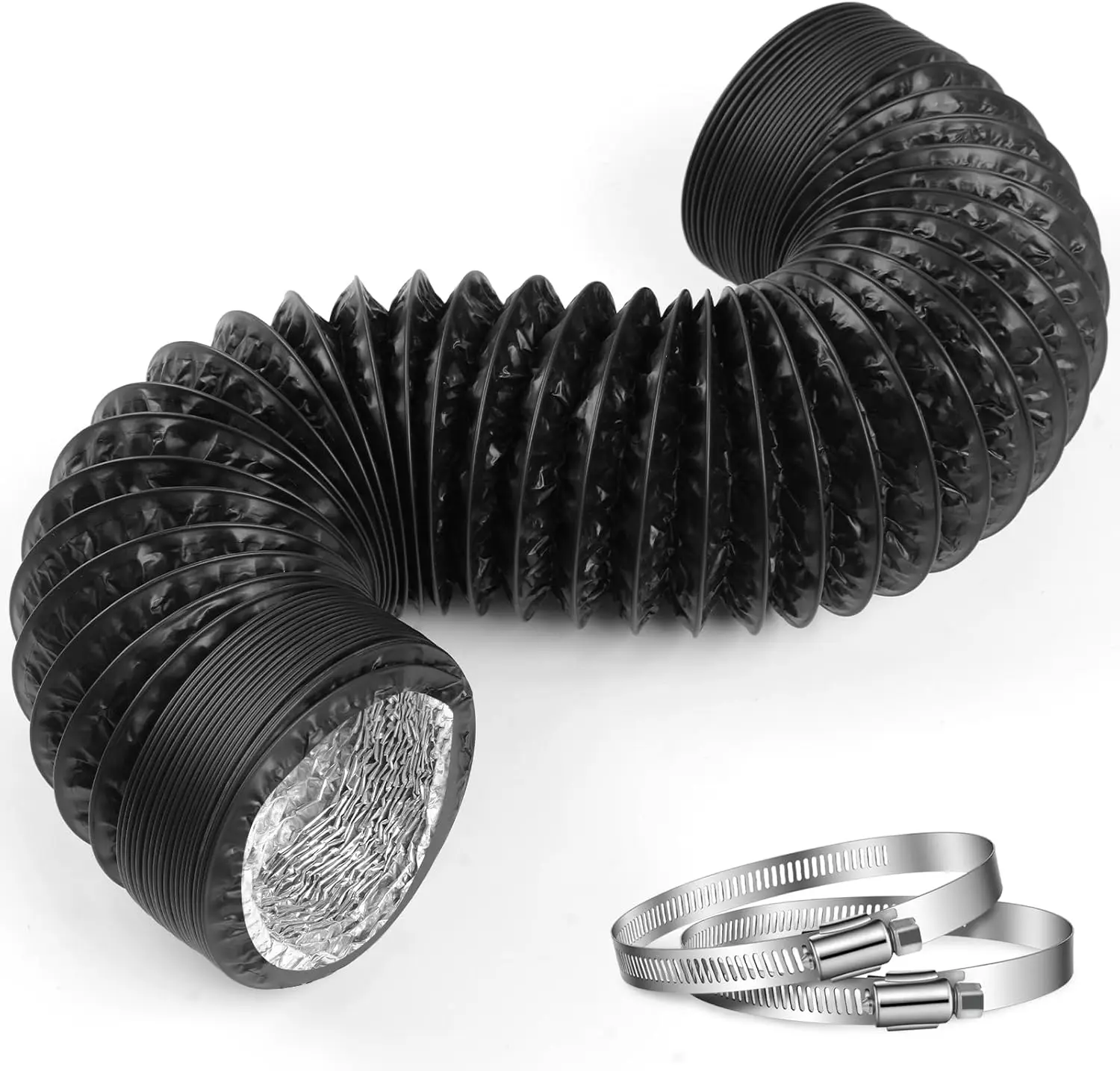 

4 Inch x 7.2 FT Flexible Aluminum Dryer Vent Hose with 2 Clamps, Multi-Layer Duct for HVAC, Exhaust Fan, Grow Tent