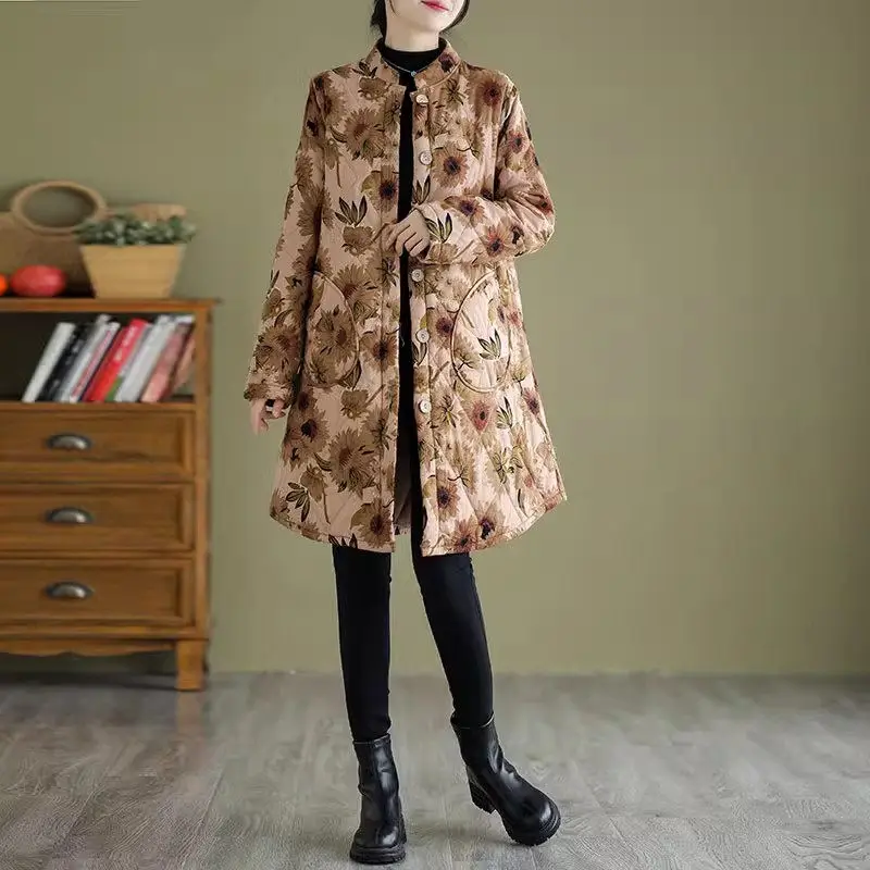 Mid Aged And Elderly Mothers' Autumn Winter Clothing 2023 New Oversized Women's Loose Retro Print Thickened Cotton Jacket Z3742