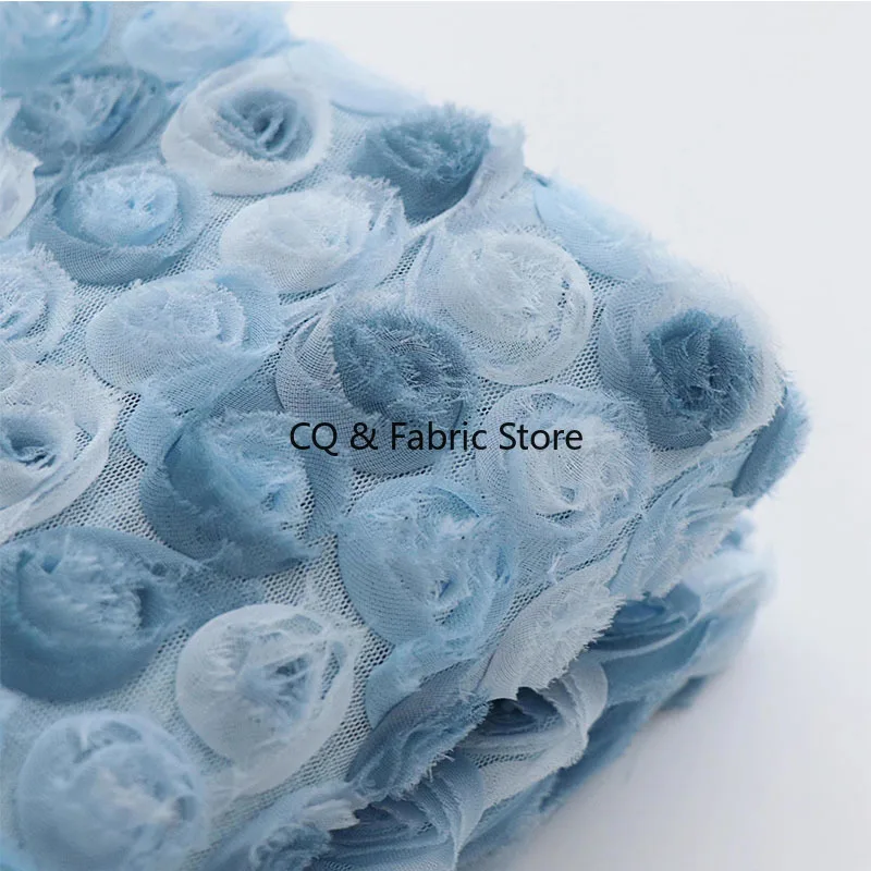 

Gradient Color 3D Small Rose Embroidered Lace Fabric for Fairy Wedding Dress, Evening Dress, Prom Dress 1 yard