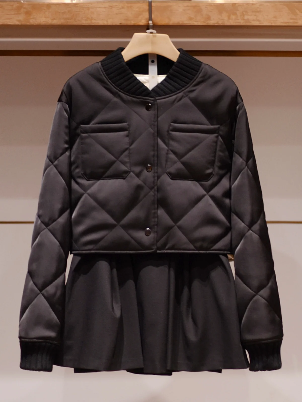 

Ele Bla Cotton Jaet And Skirt Set High-End Autumn Winter New Sle Button Casual Sle V-Ne Long Sve Women's Suit