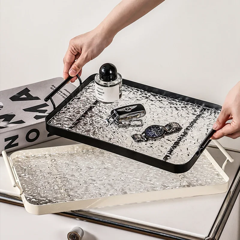 

Акриловый металлический поднос, украшение с ручкой, прямоугольные подносы для хранения, гостиная, домашняя чашка для воды, чайный сервиз, органайзер для закусок и фруктов