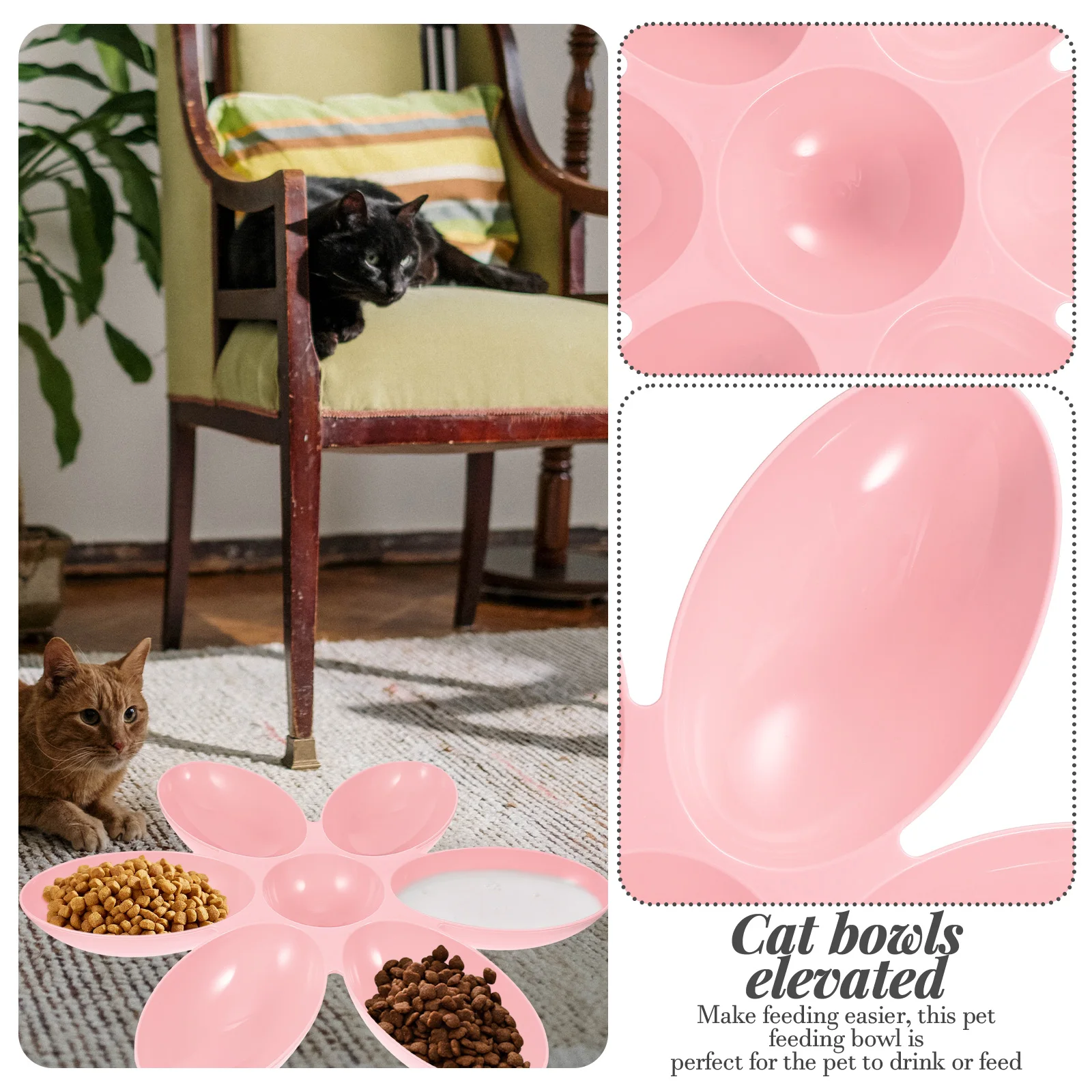 

Plate Dish Indoor Feeder Food Supplies Dishes Abs Plastic Floor Dog Pet Supplies Multi Grid Petal Design Premium Abs Material