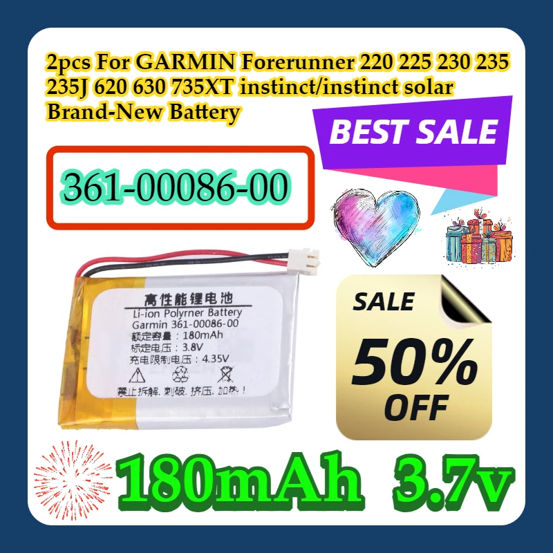 

2pcs For GARMIN Forerunner 220 225 230 235 235J 620 630 735XT instinct/instinct solar 180mAh Brand-New Battery 361-00086-00