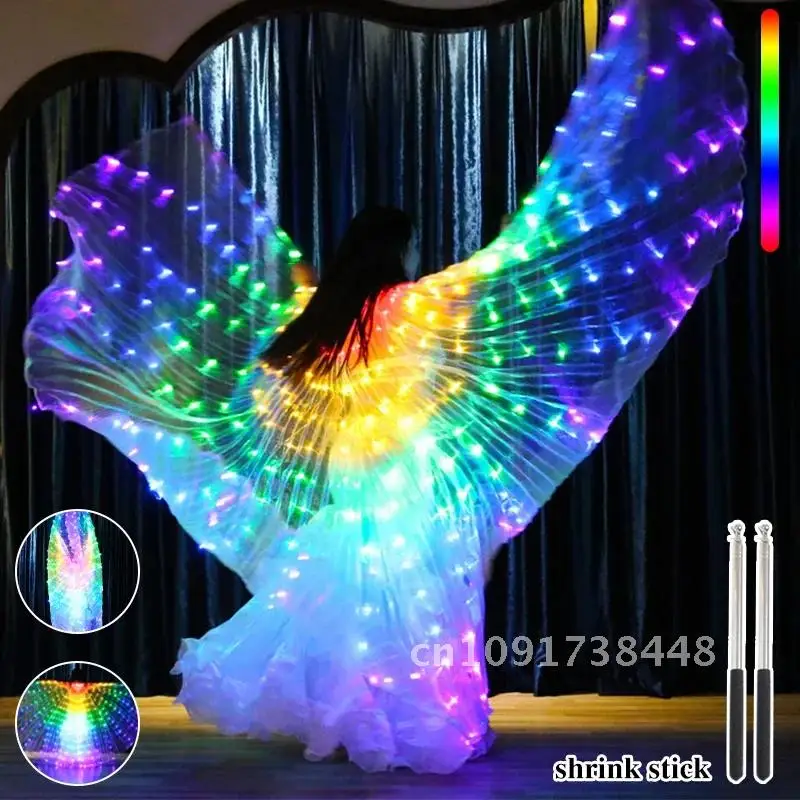 LED Butterfly Glowing Wing Dance Colorful Lighting Cloak Performance Costumes with Telescopic Festival Party Carnival Decor Prop