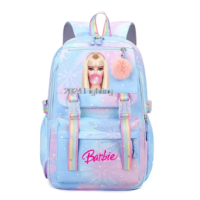 Barbie-Mochilas escolares con gradiente para mujer y niña, morrales para ordenador portátil, Mochilas para viaje diario, color rosa