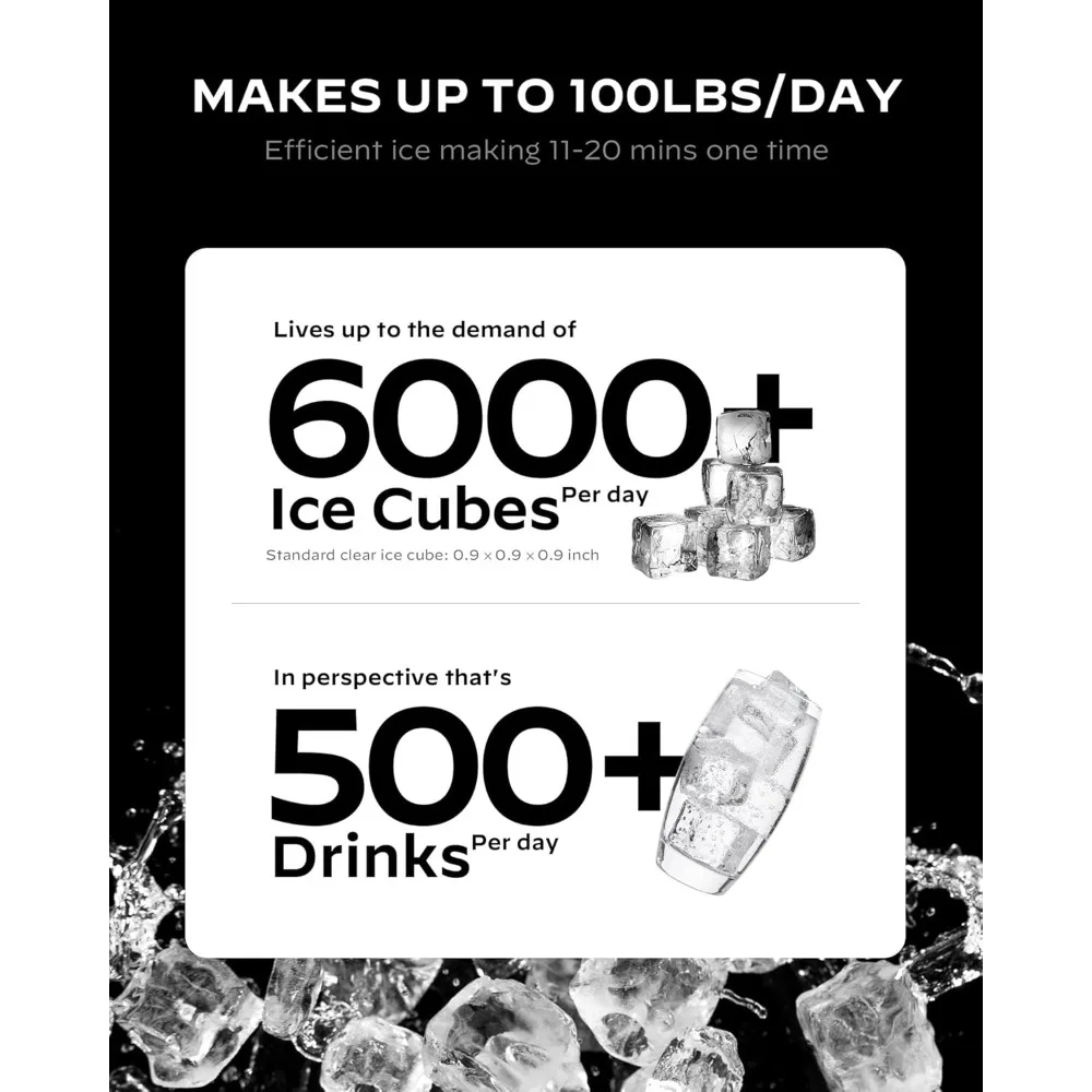 Commercial Ice Machines, Creates 100lbs in 24H, 33lbs Ice Storage Capacity, Stainless Steel Freestanding Ice Maker with Auto