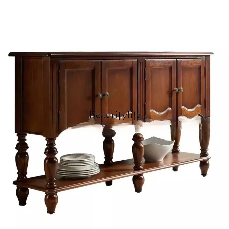 

Medieval solid wood American retro small apartment, living room partition, medieval dining side cabinet against the wall