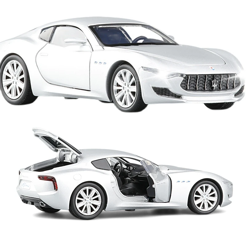 1/32 Maserati Alfieri Toy Car Model JKM Diecast Vehicle Miniature Sound & Light Pull Back Collection Gift For Children Boys Kid