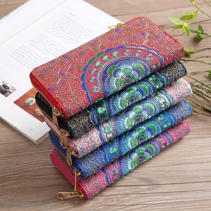 Embroidered Wallet Ethnic Style Handheld Bag Zipper Women's Wallet Fabric Embroidered Bag Handheld Bag