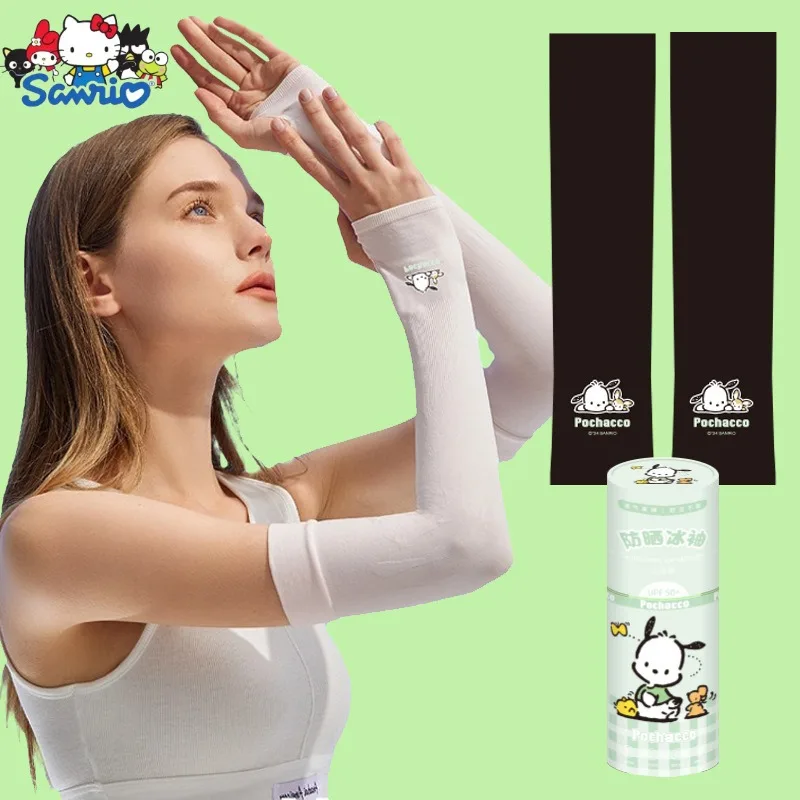 أكمام Pochacco الصيفية الرقيقة المصنوعة من الحرير الجليدي المضادة للأشعة فوق البنفسجية لحماية الذراع من الشمس للنساء أكمام رياضية خارجية