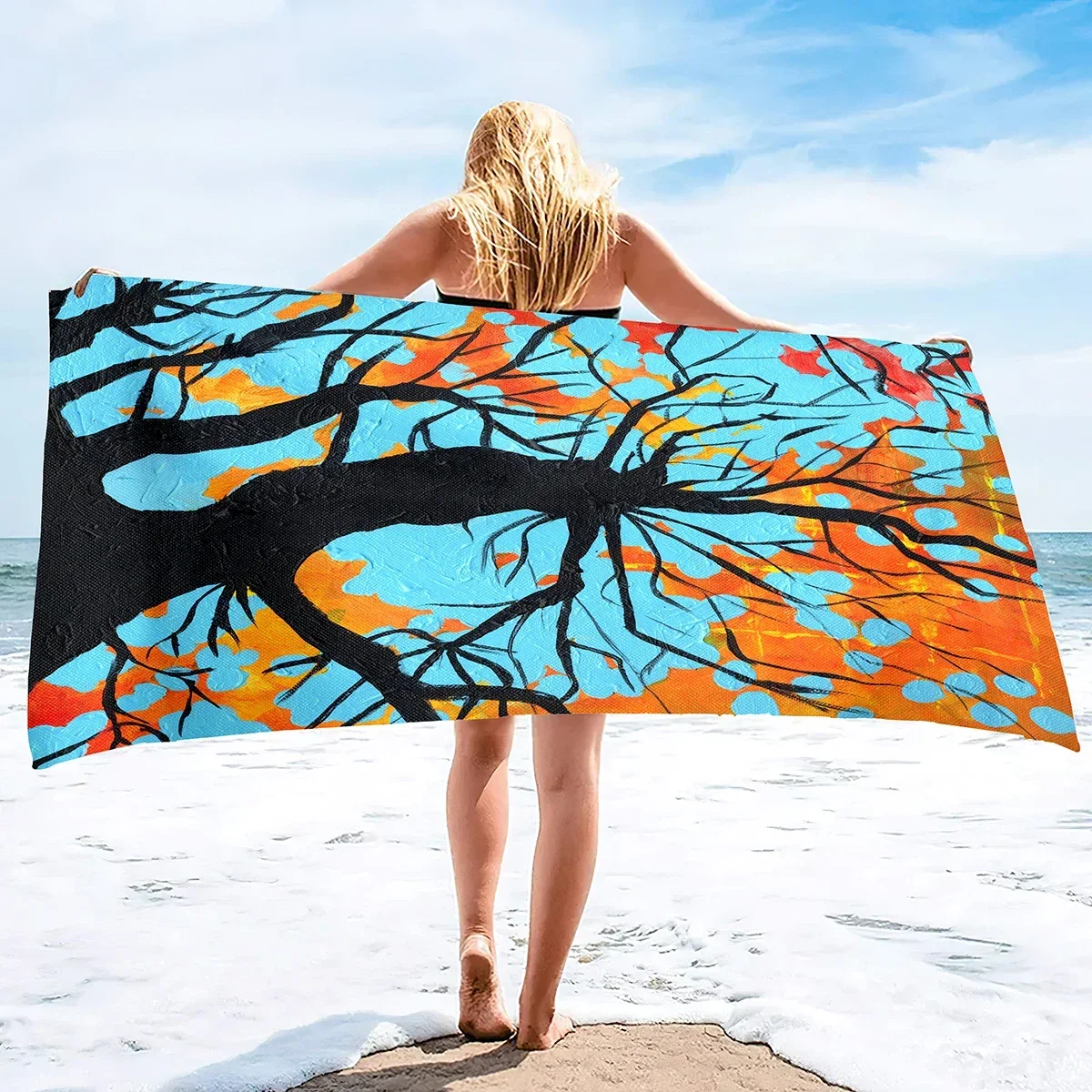 Microfiber Sand Free Beach Towel Quick Dry Super Absorbent Oversized Large Thin Towels Blanket Boho Bohemian Abstract Tree