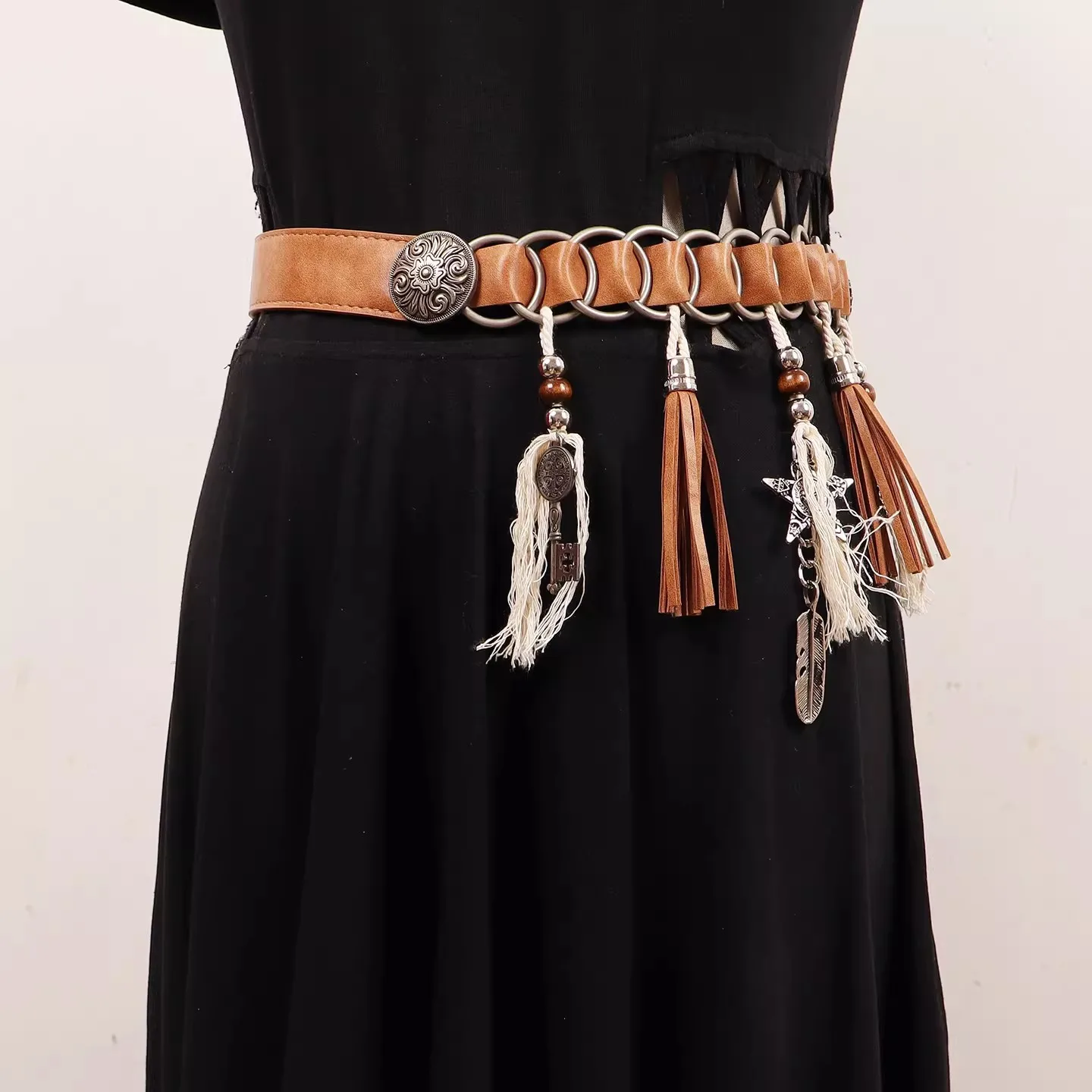 Women's Vintage PU Leather Tassel Retro Cummerbunds Female Dress Corsets Waistband Belts Decoration Wide Belt R2529