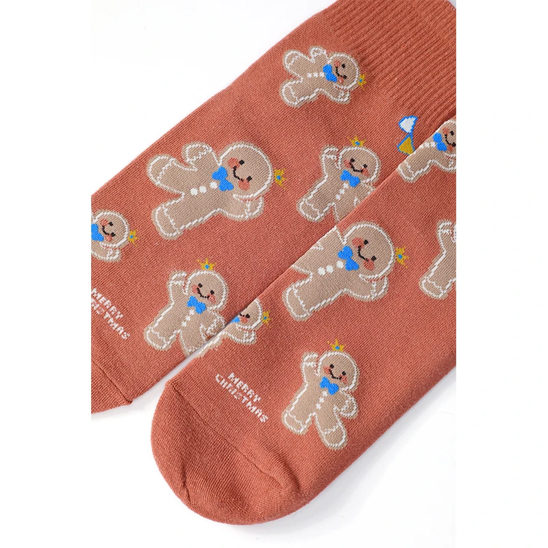 ELFSACK 2025 الشتاء الوافدين الجدد سانتا كلوز الزنجبيل رجل الجرافيك الكاحل الجوارب للنساء