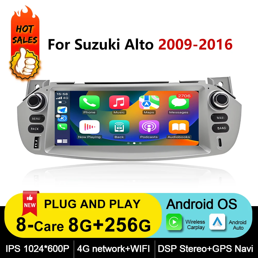 Android OS Car Display Screen for Suzuki Alto 2009-2016 Multimedia Radio Player DSP GPS Navi Wireless Carplay WiFi