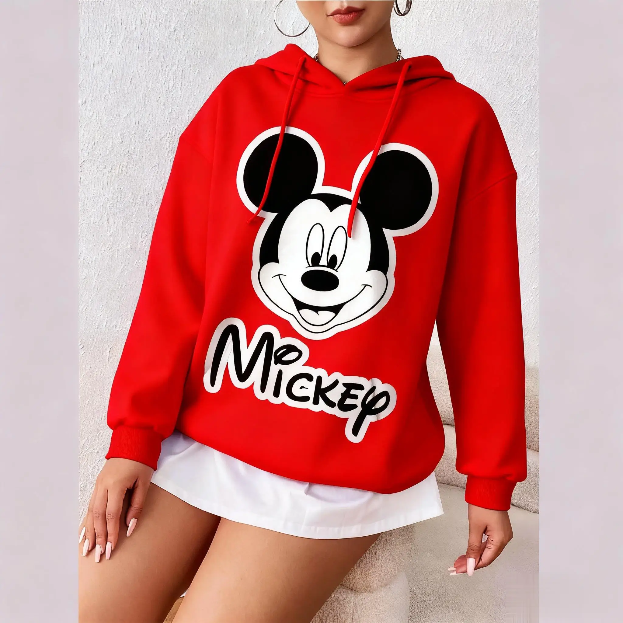 Jesienno-zimowa nowa bluza z kapturem Disney damska męska z długim rękawem, vintage nadruk Myszki Miki, luźna bluza oversize, streetwear