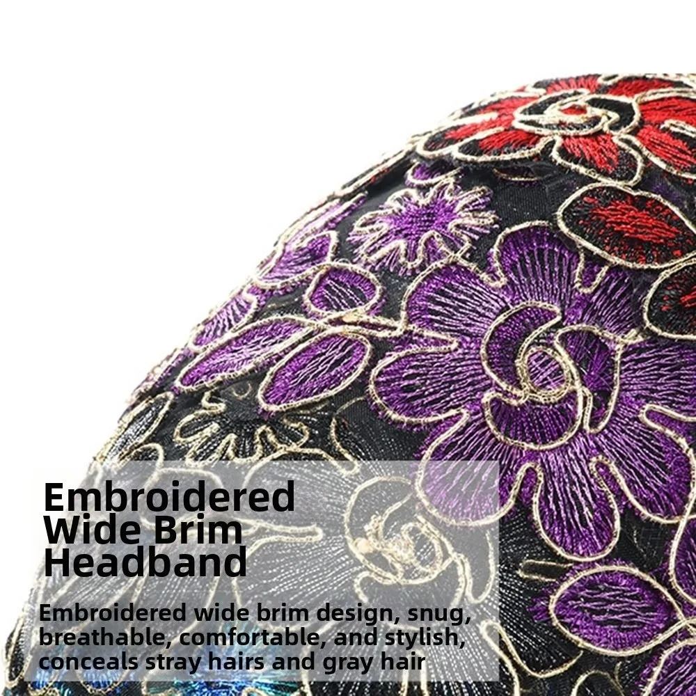 Niedliches breites Spitzen-Mesh-Haarband mit Blumen, elastisches Damen-Haarband, rutschfest, mit Hohlmuster, hohle Kopfbedeckung für Mädchen – Detail 5