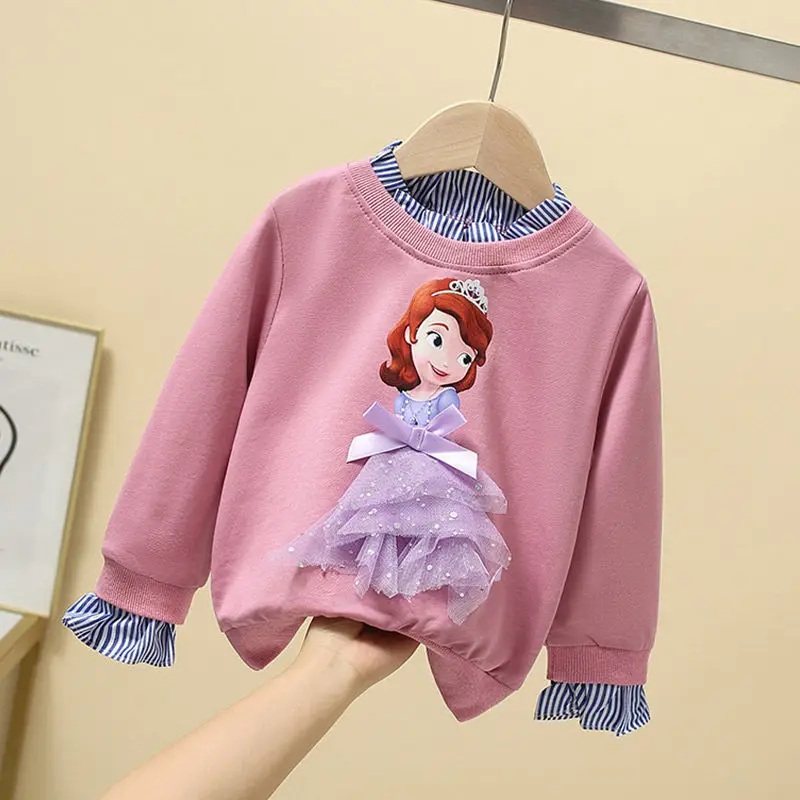 New Tee Shirt Girl Clothing Long Sleeves for Children\'s T-shirt Girls  Tops Sofia Quality Cotton Frozen Elsa Kids Clothes Ariel