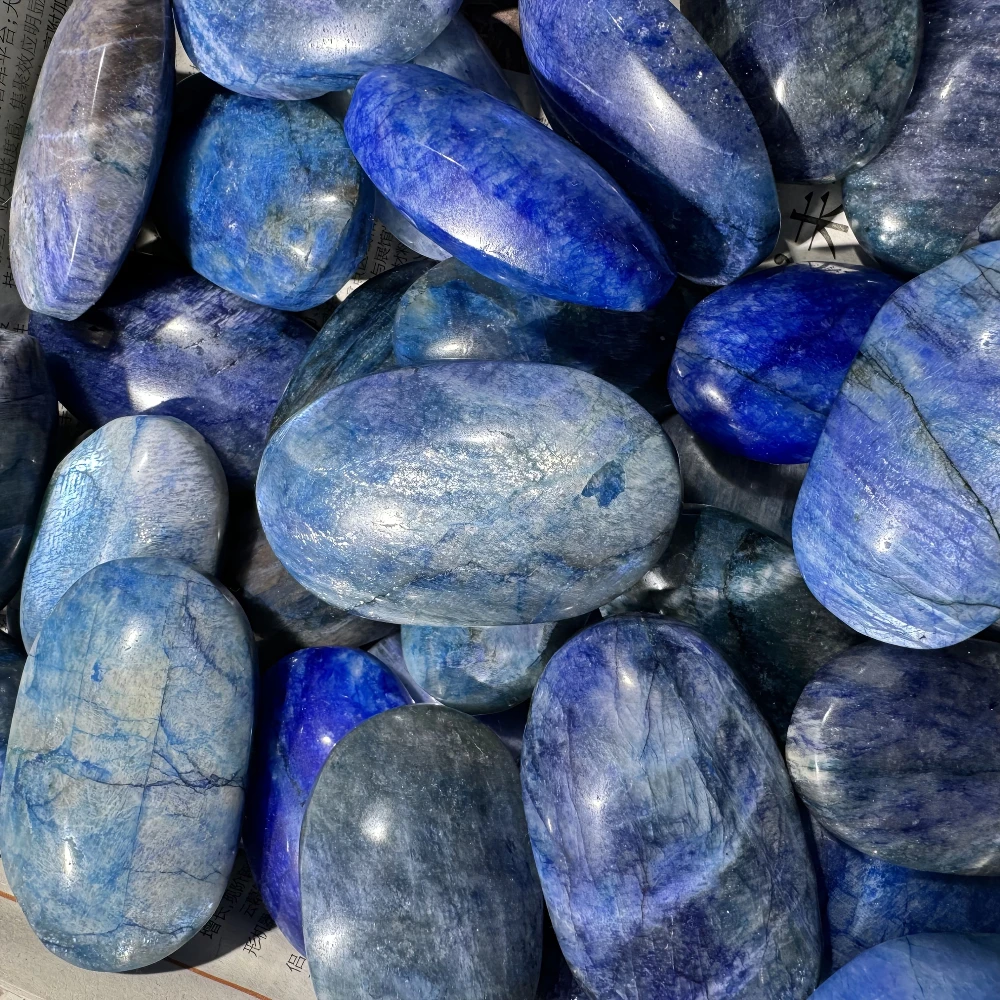 Artificial Blue Moonstone Palmstone Bohe Style Polished Stone with Shimmering Effect Unique Collectible Stone for Home Decor