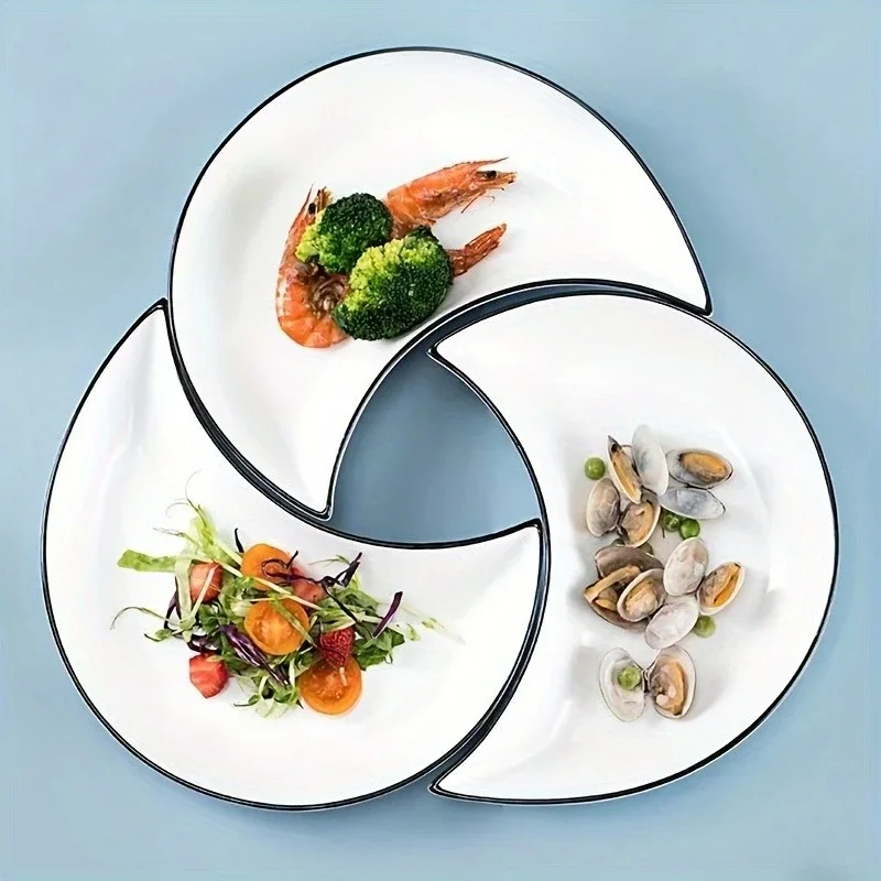 3/4/5pcs Ceramic Dinner Set Moon Shaped Hot Pot Serving Plate Suitable for Family Parties Gatherings Picnics Camping Barbecue