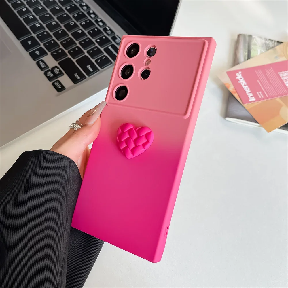 جرابات هاتف ثلاثية الأبعاد على شكل قلب الحب لسامسونج ، حماية العدسة ، غطاء من البولي يورثين الحراري الناعم ، Galaxy S21 ، S20 FE ، S23 ، S24 Ultra ، S22 Plus ، فاخر