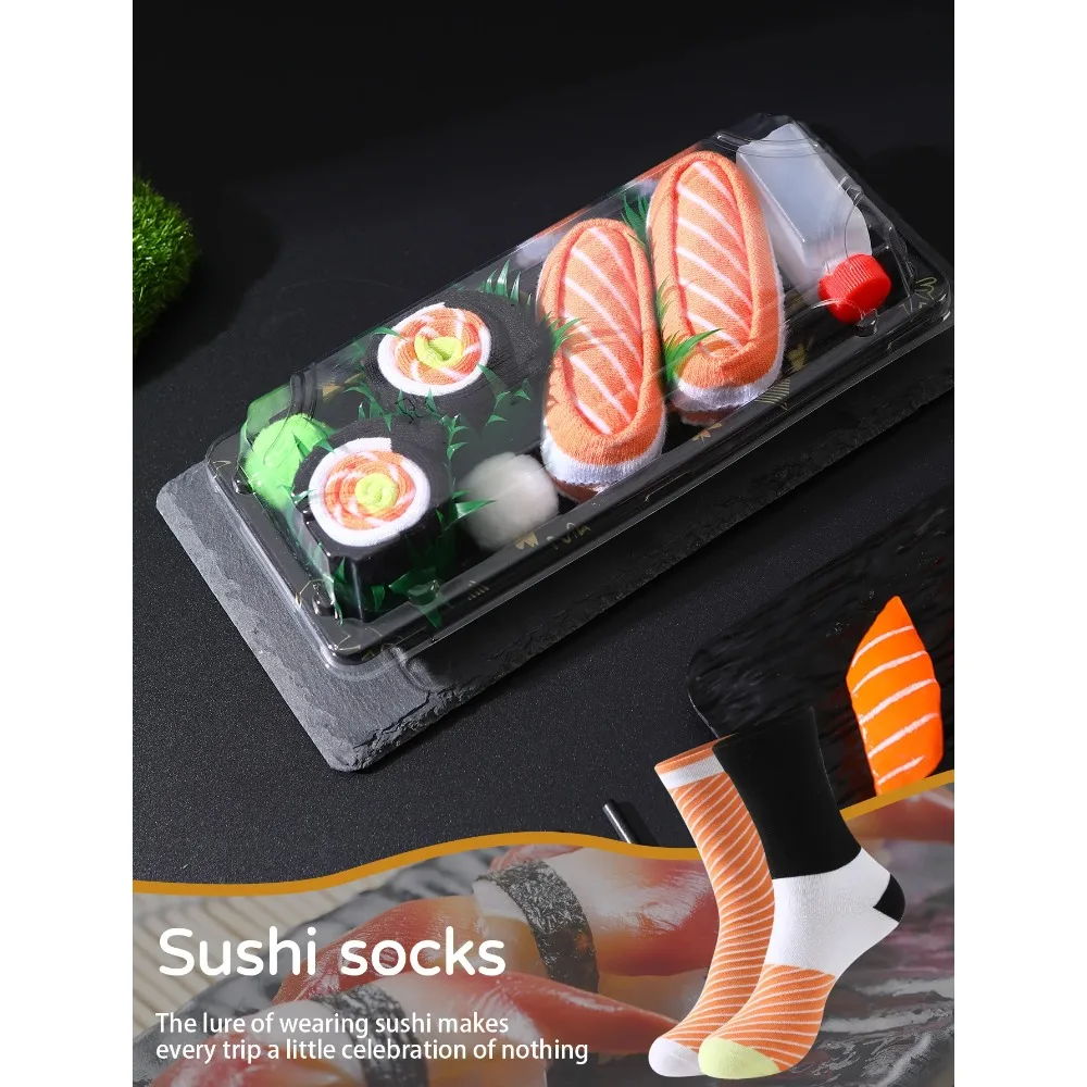 2 pairs of novelty and interesting salmon sushi socks gift box Christmas season style