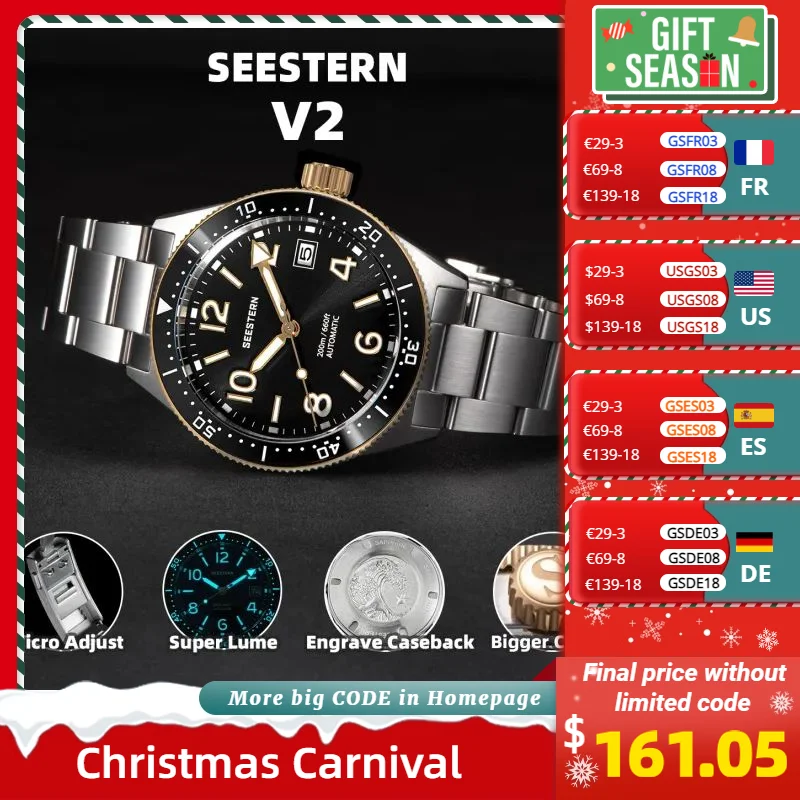 S434 reloj de pulsera para hombre, cronógrafo mecánico luminoso, movimiento automático NH35A, BGW9, resistente al agua hasta 20ATM, hebilla de