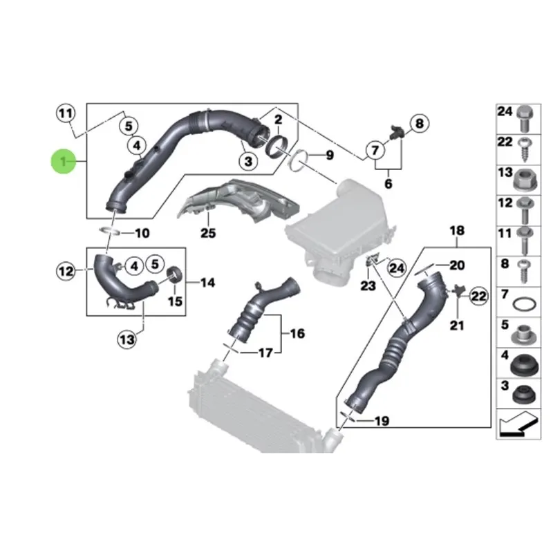 13717583714 X6 E71 35iX X5 X4 Air duct without air quality meter