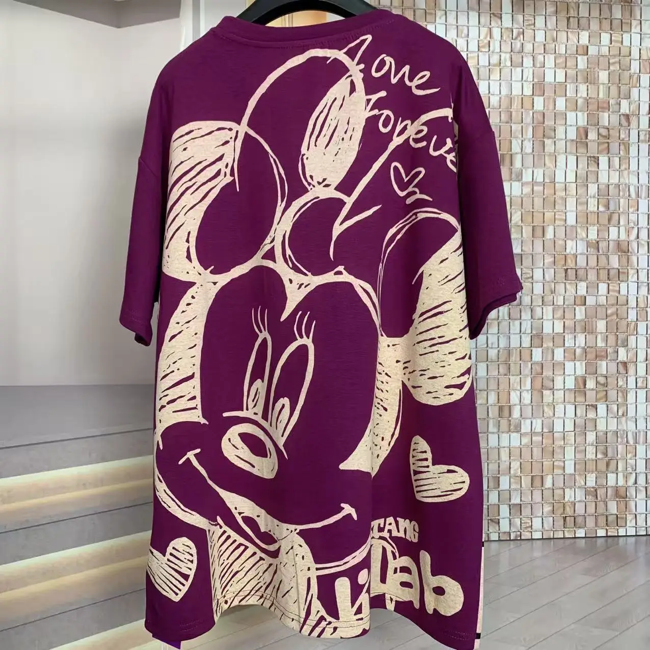 Age-Reducing Oversized Short Sleeves T-shirt Top Autumn Winter New Fashion Heavy Industry Full Diamond Cartoon Mid-Length Tees