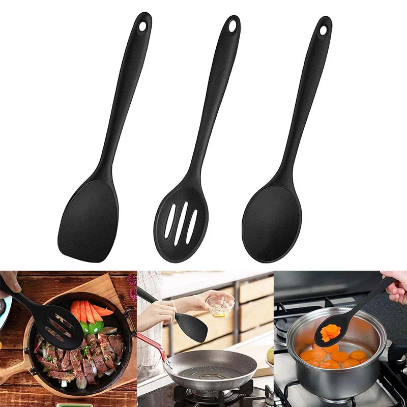 Food Grade Silicone Cooking Spoon Pan Scoop Heat-Resistant Flexible Nonstick for Cooking Baking Mixing Kitchen Cookware Utensils