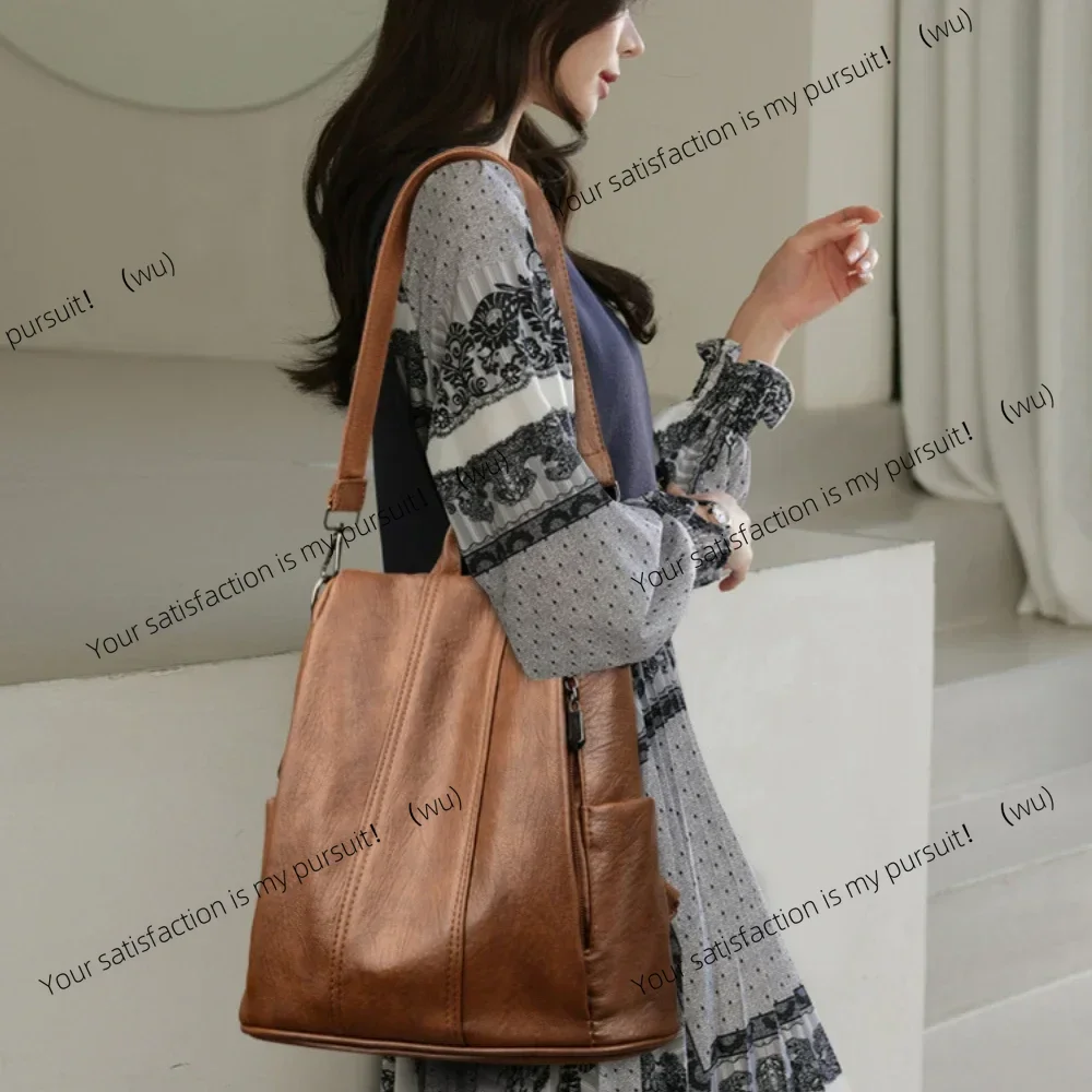 

New anti-theft backpack high quality soft leather women's retro casual travel bag soft back